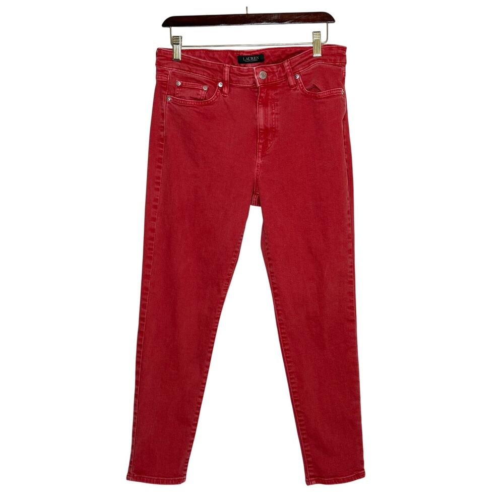 Lauren Ralph Lauren Premier Skinny Ankle Jeans Size 10 Coral Pink Stretch Preppy